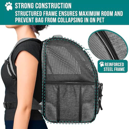 PetAmi Dog Backpack Carrier for Small Medium Dogs Large Cats up to 18 lbs, 2 Side Entry, Structured No-Collapse Frame, Airline Approved Ventilated Pet Backpack for Hiking Camping Travel, Grey - color: Heather Gray