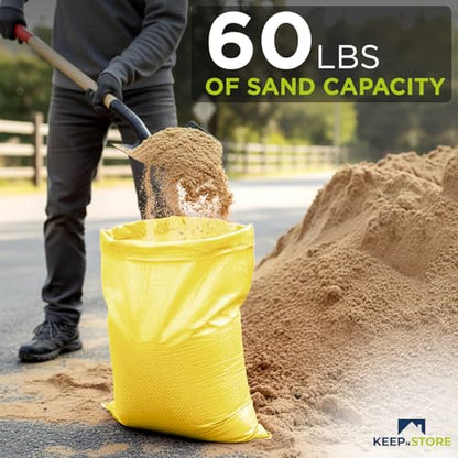 Heavy Duty Sand Bags Pack of 6, Bright Yellow Empty Sandbags with Built-In Ties, Woven Polypropylene UV Protection 1600 Hours, Fillable Bags for Flood Control, Weight, 18x24 inches, 60 Pounds Volume - size: 18"W x 24"L, style: Pack of 6