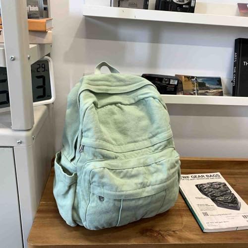 Sage Green Canvas Backpack for Women Retro Aesthetic Rucksack Basic Backpack for High School/College Students Travel Laptop Bag - color: Sage Green