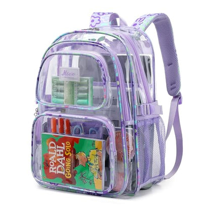 OKKID Pink Clear Backpack for School Girls Clear Bookbag Heavy Duty Transparent Backpack See Through Kids School Bags - color: Pink
