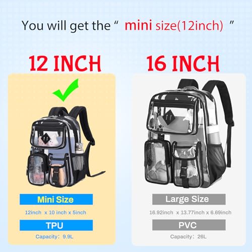 PIG PIG GIRL Mini Clear Backpack for Stadium Events, Small Clear Bag for Child for Festival Concert,Black(Not Fits School) - color: Mini-black