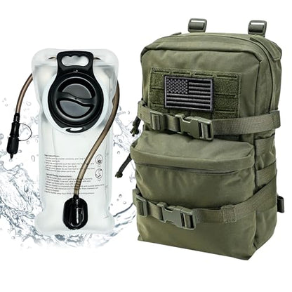 Tactical Mini Molle Hydration Pack,Molle Hydration Carrier with US Flag Water Resistant,Hydropack for Tactical Vest Backpack - style: Rg+bladder