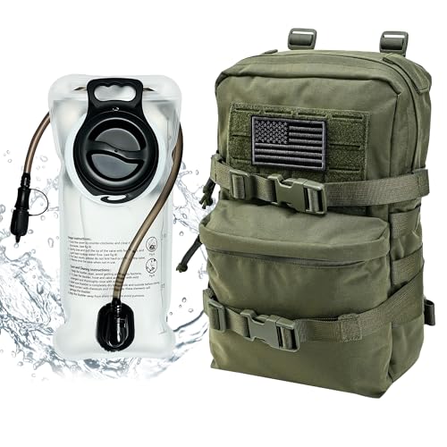 Tactical Mini Molle Hydration Pack,Molle Hydration Carrier with US Flag Water Resistant,Hydropack for Tactical Vest Backpack - style: Rg+bladder