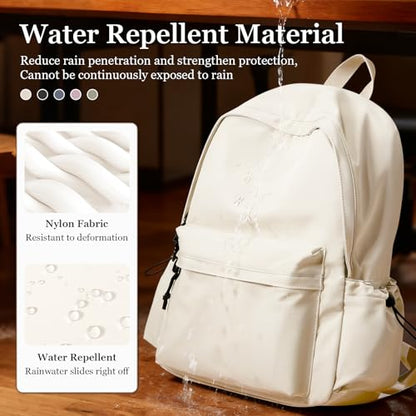 White Bookbags For Teen Girls Boys Waterproof College Backpack Middle School bags Lightweight Travel Rucksack Casual Daypack Laptop Backpacks For Men Women - color: A5-beige