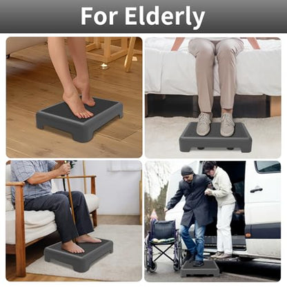 One Step Stool for Adults, Toddler Step Stools, 650 LBS Capacity Non-Slip Safety Step Platform for Elderly, Portable Stair Assist for Cars, Bedside, Kitchen, and Shower, Black Grey