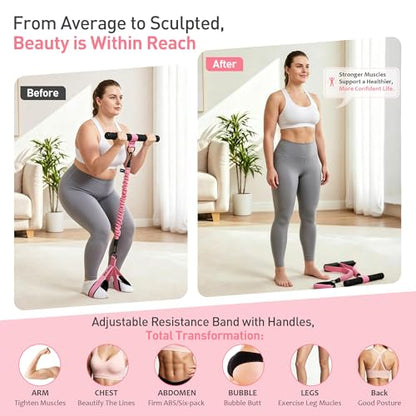 Upgraded Multifunction Pedal Resistance Band with Handle, 3 Tube Adjustable Resistance Bands for Abdomen, Waist, Arm, Core/ABS, Leg Workout Sit Up Exercise Equipment for Women