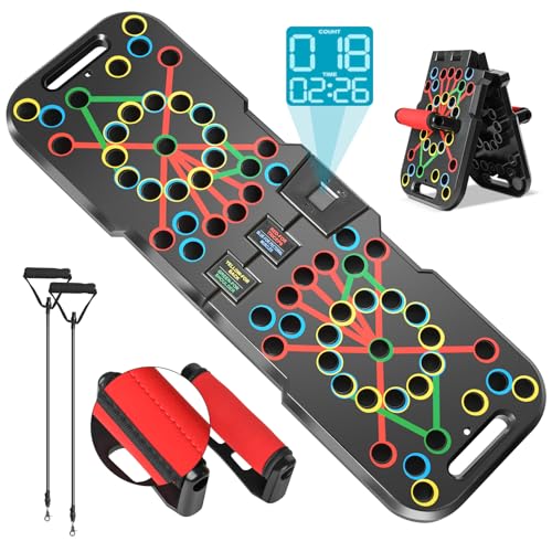 Push Up Board with Smart Count, Multi-Function 60 in 1 Push Up Bar (Foldable & Portable), Push up Handles for Floor, Professional Home Workout Equipment, Strength Training Equipment for Men & Women