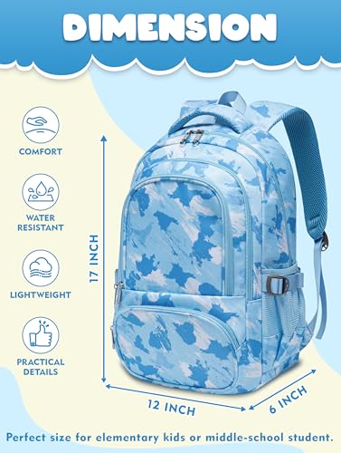 BLUEFAIRY Kids Backpacks for Boys Girls Ages 6-8 8-12 Elementary Middle School Backpack 17 Inch Back to School Bookbag with Laptop Compartment Mochilas Escolares para Niños Niñas (Blue) - color: Blue