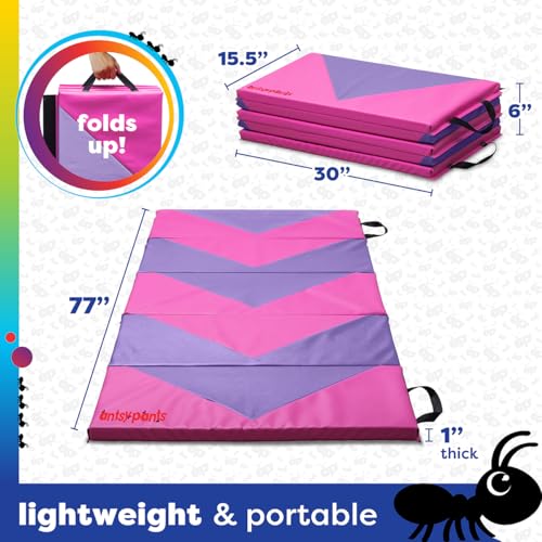 Antsy Pants Tumbling Mat for Kids – Gymnastics Mat, Easy to Clean, Sturdy, Foldable Tumbling Mats, Padded, Lightweight, Portable, Gymnastics Equipment for Active Play - color: 5-Fold Pink/Purple