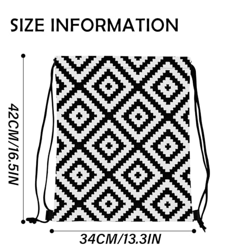 Drawstring Backpack Draw String Bag Waterproof for Sports Gym Beach Travel Cute Aesthetic Sackpack Men Women (13"×17")-Black Rhombus - color: S-20-black