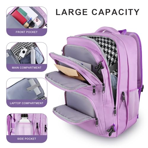 Large Travel Backpack, Laptop Backpack for women, Expandable 52L Carry On Backpack, TSA Water Resistant Weekender 18.4 Inch Laptop Backpack, Anti Theft Business Computer Bag with USB Port, Purple - color: Purple