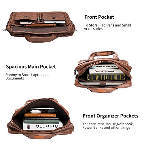 seyfocnia Men's Business Travel Briefcase Leather Handmade Messenger Bags Laptop Bag - color: Brown, size: 15.6inch