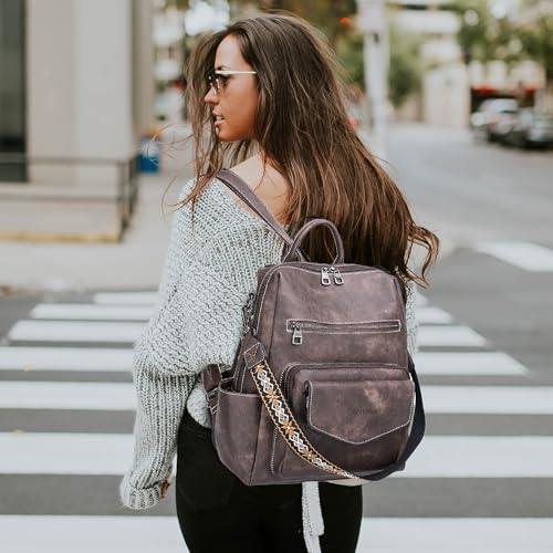 WYFJNX Backpack Purse for Women Leather Backpack Ladies Fashion Handbag Designer Shoulder Bag Small Travel Bag Dark Brown - color: Coffee