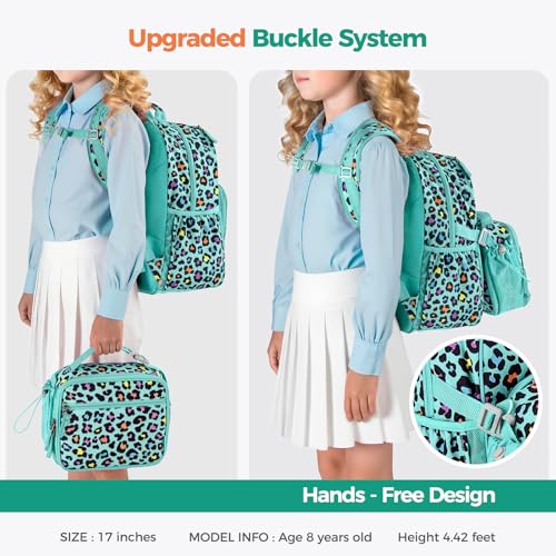 Choco Mocha Kids Backpack for Girls Panda Backpack Kids Elementary School Backpack for Girls Ages 6-8 Kid Bookbag 17 Inch with Chest Strap, Teal - color: Panda-teal Green