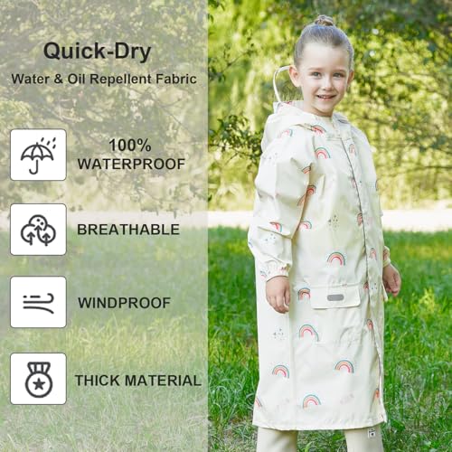 Toddler Kids Raincoat Boys Girls Rain Jacket Waterproof Rain Poncho Reusable Outwear Rainwear Rain Suit - color: Rainbow, size: 8-10 Years