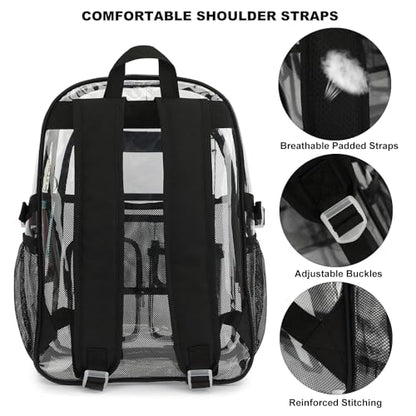 Clear Backpack Heavy Duty Transparent Backpacks Stadium Approved for School Work Sport Travel (Black) - color: Black