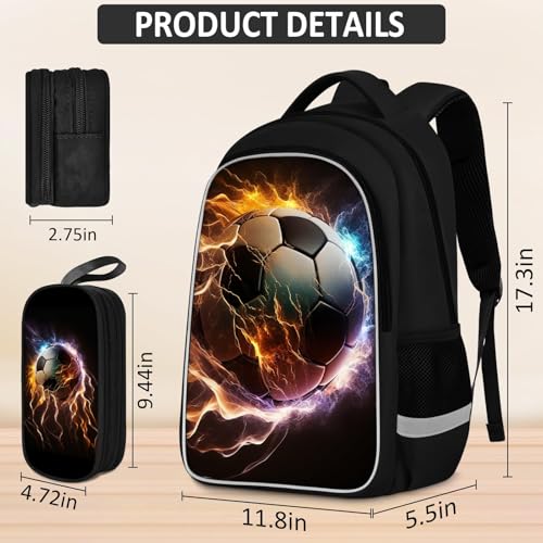 TILYTADLY School Backpack for Boys - 4pcs Soccer Boys Backpack with Lunch Box and Pencil Case for Kids Children Teens Elementary Middle School - Students Bag for Ages 6-18,17″Bookbag Travel Back Pack - color: Soccer-09-backpack Set