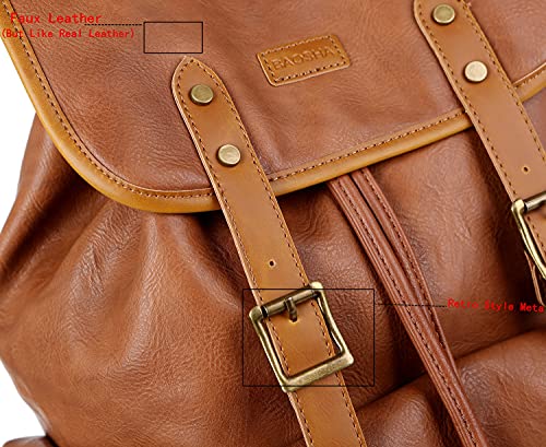 Vegan Leather 15.6 inch Laptop Backpack Hiking Camping Backpack Satchel Bookbag Travel Business Backpack CN-01 (Brown) - color: Brown