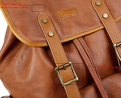 Vegan Leather 15.6 inch Laptop Backpack Hiking Camping Backpack Satchel Bookbag Travel Business Backpack CN-01 (Brown) - color: Brown