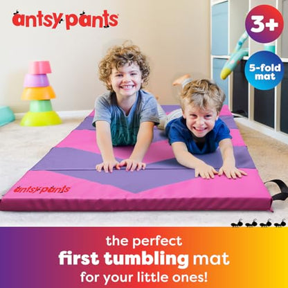 Antsy Pants Tumbling Mat for Kids – Gymnastics Mat, Easy to Clean, Sturdy, Foldable Tumbling Mats, Padded, Lightweight, Portable, Gymnastics Equipment for Active Play - color: 5-Fold Pink/Purple