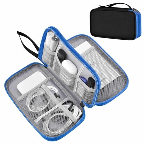 ZINMARK Portable Cable Organizer Case,Travel Pouch with Double-Layer Storage for Cables,Chargers,Earbuds & Phone,Black Blue– Small Size - color: Black Blue