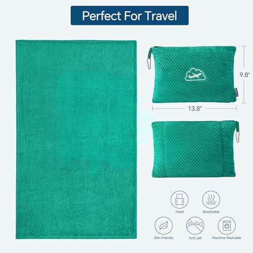 BEDELITE Travel Blanket with Bag, Ultra-Soft Jacquard Fleece Blanket with Luggage Sleeve & Backpack Clip, Airplane Blanket Travel Essentials, Teal - color: Teal