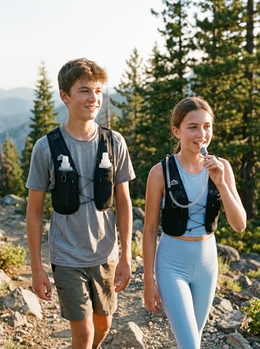 Zelvot Kids Hydration Backpack with Water Bladder, USA Original Patent, Adjustable Reflective Running Vest with 8 Pockets, Lightweight Kids Hiking Backpack for Boys & Girls