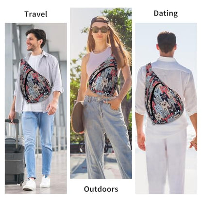 HUA ANGEL Crossbody Sling Bag for Men & Women Lightweight Waterproof Chest Shoulder Bag for Travel Hiking & Everyday Use - color: W-cat