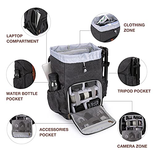 BAGSMART Camera Backpack, DSLR SLR Waterproof Camera Bag, Anti-Theft Photography Backpack with 15 Inch Laptop Compartment, Tripod Holder & Rain Cover, Black - color: B-black[single Buckle]