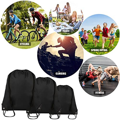 Grneric Drawstring Backpack Bulk 100Pcs Cinch Bag,Polyester Drawstring Bags for Gym Beach Sports Short Trip Party(Black) - color: Black