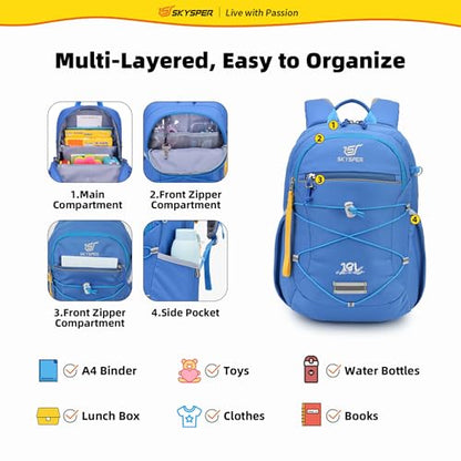 SKYSPER Kids Backpack 18L Children School Bag Child Boy Girl Pack Ages 4-8 for Traveling Day Trips Classes(Blue) - color: Blue, size: Medium