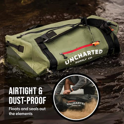 Uncharted Supply Co. The Vault Waterproof Duffel Bag - Airtight bag with Backpack Straps, Carry-On Size, Perfect for travel, boating, camping, recreation. (Olive, 65L) - color: Olive, size: 65L