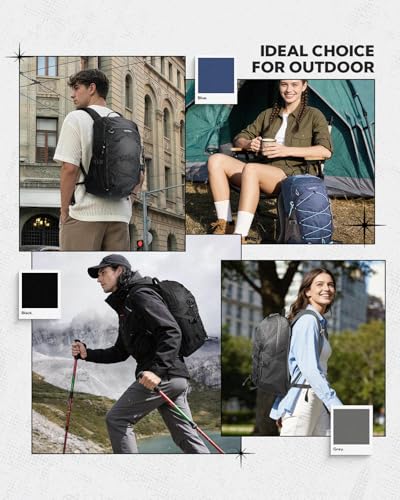 WATERFLY 20L Small Hiking Backpack for Women Men, Lightweight Breathable Back Panel, Chest Strap with Whistle, Fits 2L Water Bladder, Multi-Pocket Bag for Hiking Camping Travel Trekking Outdoor - color: Black