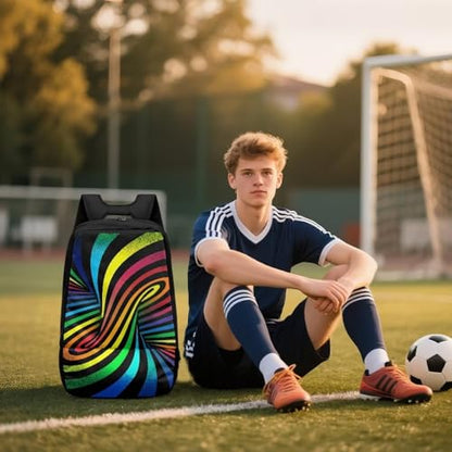 18.5in Basketball Backpack Basketball Bag with Shoe Compartment & Ball Holder, Waterproof Bag for Soccer Volleyball - color: Colorful Stripe Swirl Print