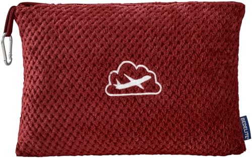 BEDELITE Travel Blanket with Bag, Ultra-Soft Jacquard Fleece Blanket with Luggage Sleeve & Backpack Clip, Airplane Blanket Travel Essentials, Burgundy - color: Burgundy