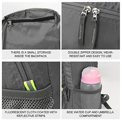 INOXTO 20L Lightweight Hiking Backpack Small Foldable Hiking Daypack for Outdoor Hiking Travel Camping (Grey) - color: Grey