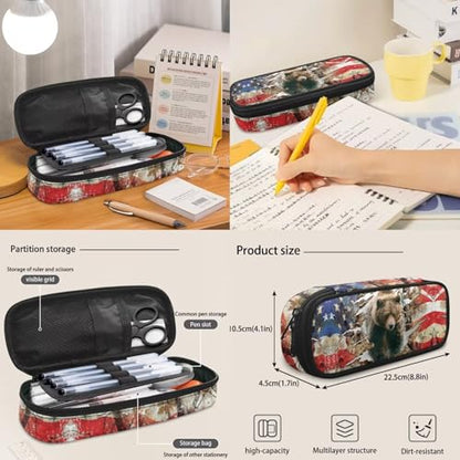 3Pcs Teens Backpack Set 17 Inch Daypack USA Bear 3 in 1 Lager Capacity School Bag with Lunch Bag and Pencil Case - color: Usa Bear