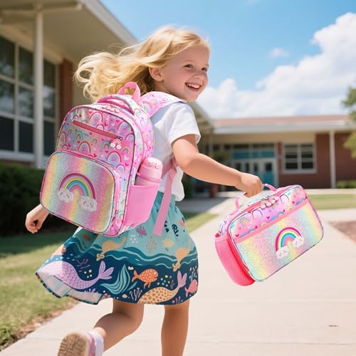 RHCPFOVR Kids Backpack for Girls - Girls Backpack 3-8 Ages Rainbow for Kids 15 Inch School Bookbag for Kindergarten Elementary School Bookbag for Girl 1st 2nd Grade - style: Rainbow