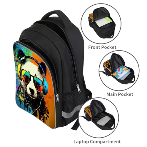 ZRENTAO Kids Backpack, 3D Reflective Cartoon, 600D Polyester & Dual Zippers, 17" Bookbag with Ergonomic Design for boys & girls age 6-18, Panda Space Style for school Children Kids - color: 05##panda