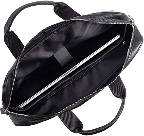Leather briefcase 18 Inch Laptop Messenger Bags for Men and Women Best Office briefcase Satchel Bag (Black) - color: Black