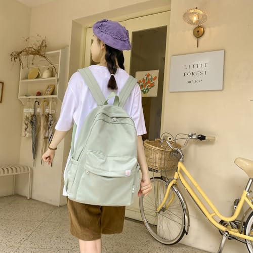 Cute Aesthetic Backpack Y2K Simple Solid Color Kawaii Backpacks Travel Laptop Backpack (Green) - color: Green