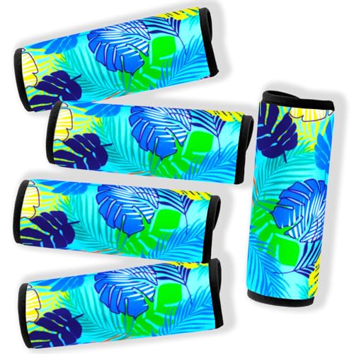 5 Pack Neoprene Luggage Handle Wraps for Suitcase Travel Luggage Tags/Identifiers/Marker/Grips - color: Tropical Blue