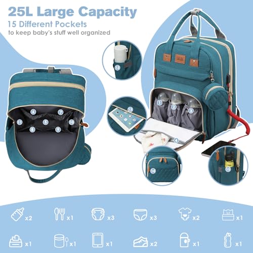 JSTPRO Diaper Bag Backpack, Large Diaper Bag with Changing Station, Baby Bag, New Mom Gifts, Lightweight Waterproof Unisex Diaper Bag with Insulated Pockets and USB Charging Port, Cyan - color: Blue