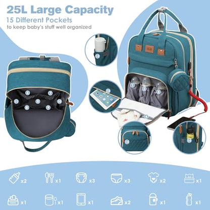 JSTPRO Diaper Bag Backpack, Large Diaper Bag with Changing Station, Baby Bag, New Mom Gifts, Lightweight Waterproof Unisex Diaper Bag with Insulated Pockets and USB Charging Port, Cyan - color: Blue
