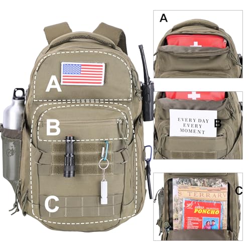 Tactical Hiking Backpack with 180° Open Design, Molle Webbing, Padded Laptop Compartment, Lightweight for Outdoor Adventures (green) - color: Green