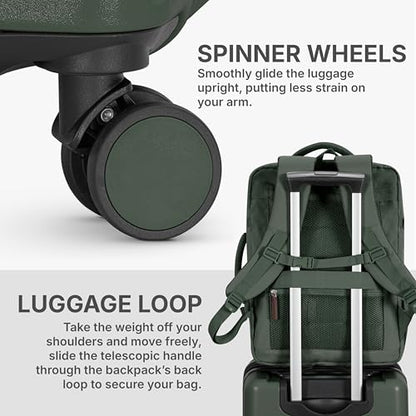 U.S. Traveler Vista Way 3-Piece Travel Set, 21-Inch Carry-on Hardside with TSA Lock, 18-Inch Travel Backpack with Laptop Sleeve, Toiletry Bag, Green - color: Green