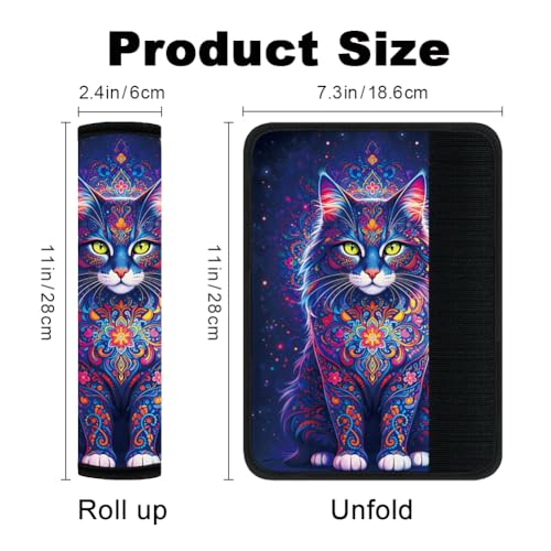 2Pcs Soft Auto Seat Belt Cover Pads, Floral Cat Car Seatbelt Shoulder Cushion for Comfortable Driving, Compatible with All Cars' Seatbelt and Backpack Straps 11x2.4inch - color: Cat B