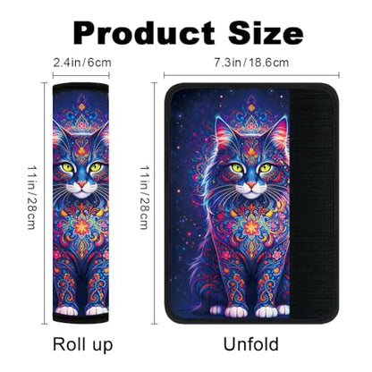 2Pcs Soft Auto Seat Belt Cover Pads, Floral Cat Car Seatbelt Shoulder Cushion for Comfortable Driving, Compatible with All Cars' Seatbelt and Backpack Straps 11x2.4inch - color: Cat B