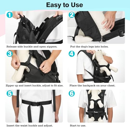 Pawaboo Pet Dog Front Carrier Backpacks, Legs Out Pet Carrier Backpack for Dogs, Adjustable Dog Chest Carriers Purse for Small Medium Dogs Hands Free for Travel Hiking Cycling Camping, L, Black - color: AA-Black, style: Large (Pack of 1)