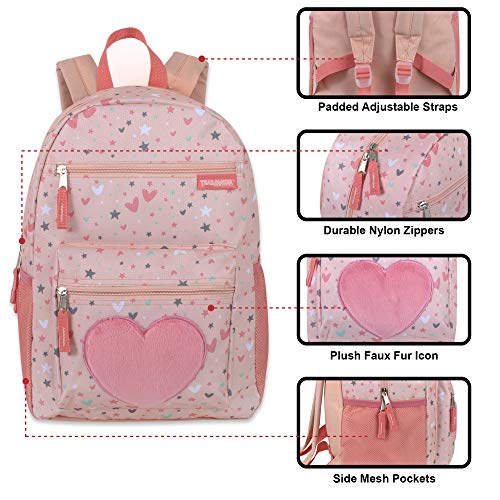 Trail maker 17” Kids Character School Backpacks Plush for Girls with Side Pockets, Padded Straps - color: Plush Starry Hearts